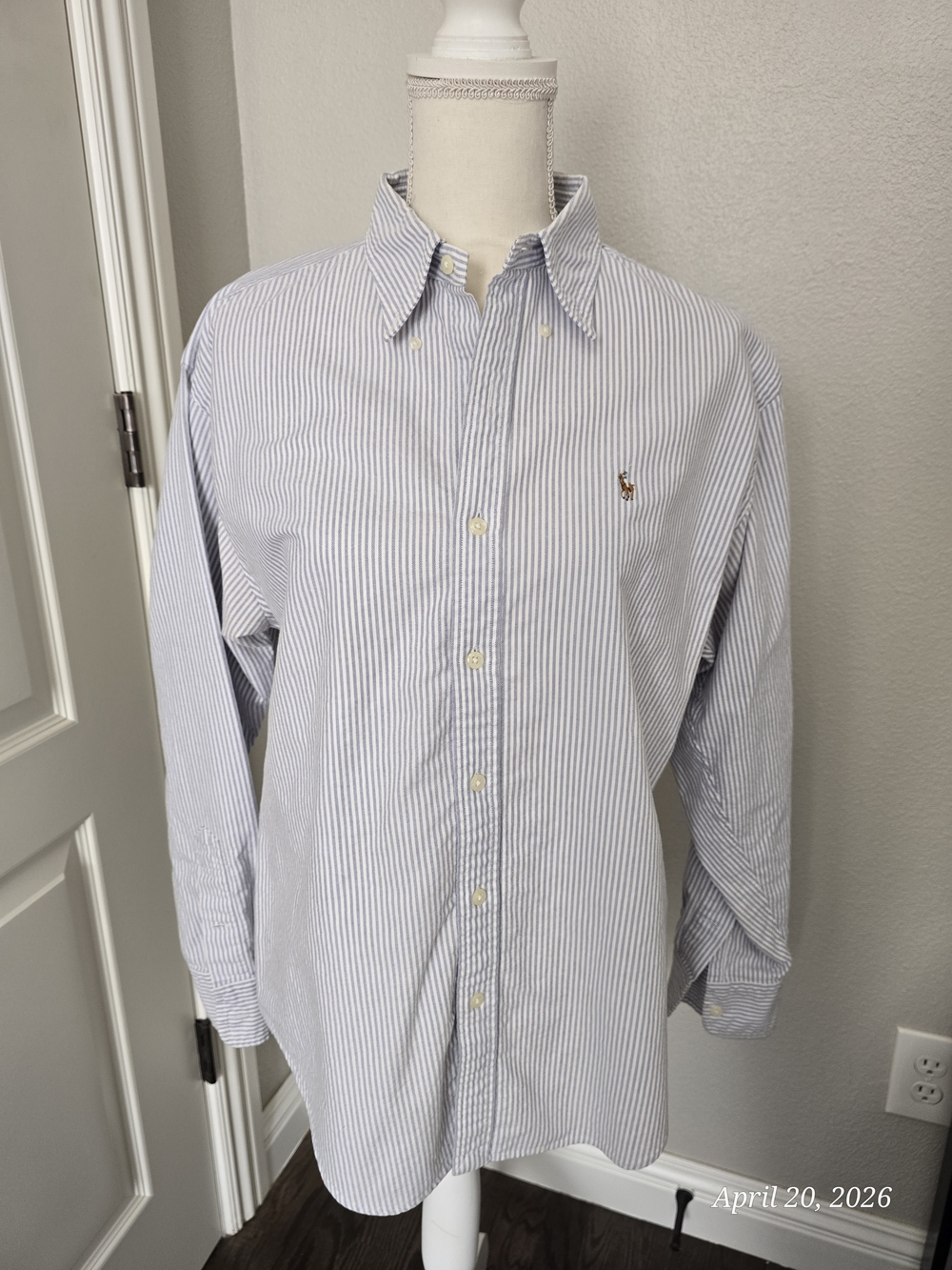 Ralph Lauren Blue & White Striped Button-Up Oxford Blouse
